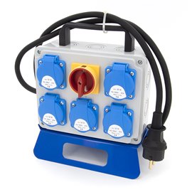 Rozdzielnica budowlana przenośna 5*GS 230V + rozłącznik główny + 1.5m kabel OW 3x2.5mm2 + wtyczka gumowa, P5001.5M-01U