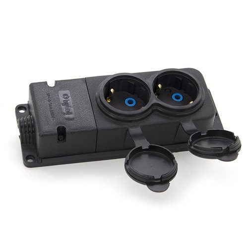 Listwa, gniazdo gumowe (TPE) podwójne schuko IP44 2*16A 2P+Z, kolor czarny, TRG-2SCH