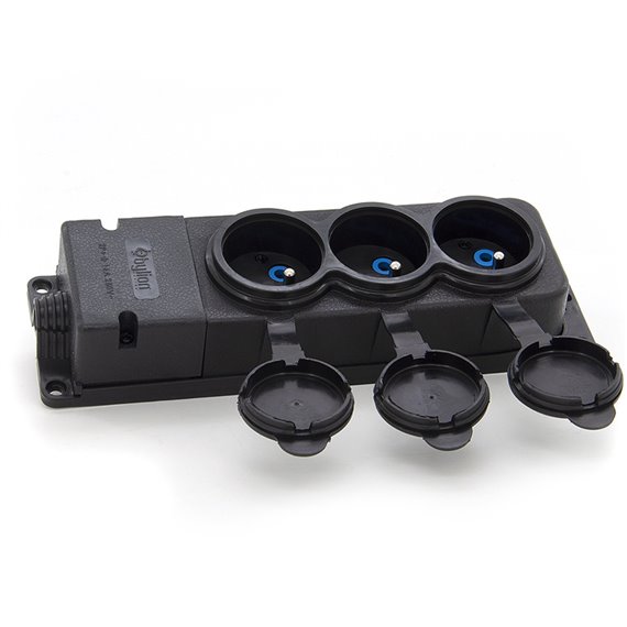 Listwa, gniazdo gumowe (TPE) potrójne IP44  3x16A 2P+Z, kolor czarny, TRG-3