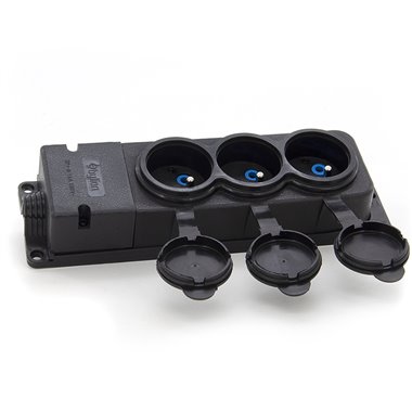 Listwa, gniazdo gumowe (TPE) potrójne IP44  3x16A 2P+Z, kolor czarny, TRG-3