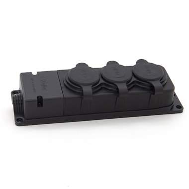 Listwa, gniazdo gumowe (TPE) potrójne IP44  3x16A 2P+Z, kolor czarny, TRG-3