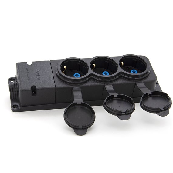 Listwa, gniazdo gumowe (TPE) potrójne schuko IP44  3x16A 2P+Z, kolor czarny, TRG-3SCH
