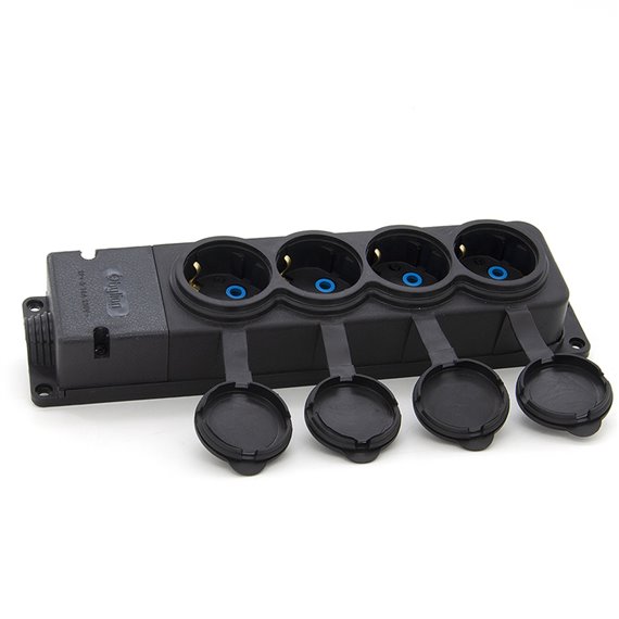 Listwa, gniazdo gumowe (TPE) poczwórne schuko IP44  4x16A 2P+Z, kolor czarny, TRG-4SCH
