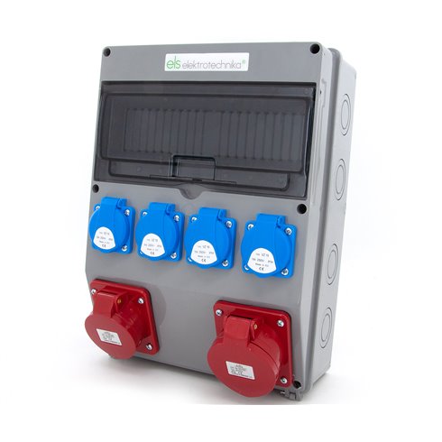 Rozdzielnica budowlana 32A/4 + 16A/4 + 4*GS 230V, okablowana, niewyposażona, obudowa stacjonarna, okienko 12M, 12NO411/4