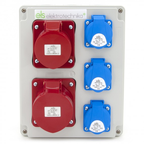 Rozdzielnica budowlana 32A/5P + 16A/5P + 3*GS 230V, obudowa naścienna, ELS Elektrotechnika, N311