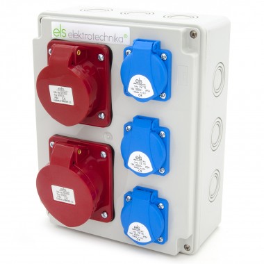 Rozdzielnica budowlana 32A/5P + 16A/5P + 3*GS 230V, obudowa naścienna, ELS Elektrotechnika, N311