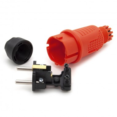 Wtyczka gumowa 16A 2P+Z 230V UNI-SCHUKO IP44, kolor pomarańczowy, TWGP-L