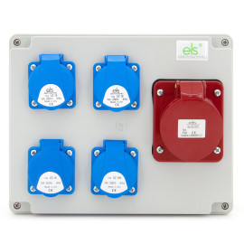 Rozdzielnica budowlana 32A/5P + 4*GS 230V, obudowa naścienna, ELS Elektrotechnika, N401