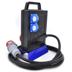 Rozdzielnica budowlana przenośna 32A/5 + 16A/5 + 4*GS 230V + zabezpieczenia + wtyczka 32A/5 + 2m kabel 5G4 , 4PO41C11C1W2MC