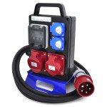 Rozdzielnica budowlana przenośna 32A/5 + 16A/5 + 4*GS 230V + zabezpieczenia + wtyczka 32A/5 + 2m kabel 5G4 , 4PO41C11C1W2MC