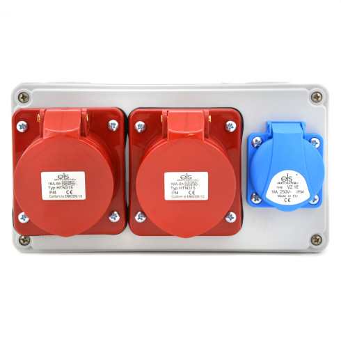 Rozdzielnia budowlana 2*16A/5P + 1*GS 230V, obudowa naścienna, ELS Elektrotechnika, N120