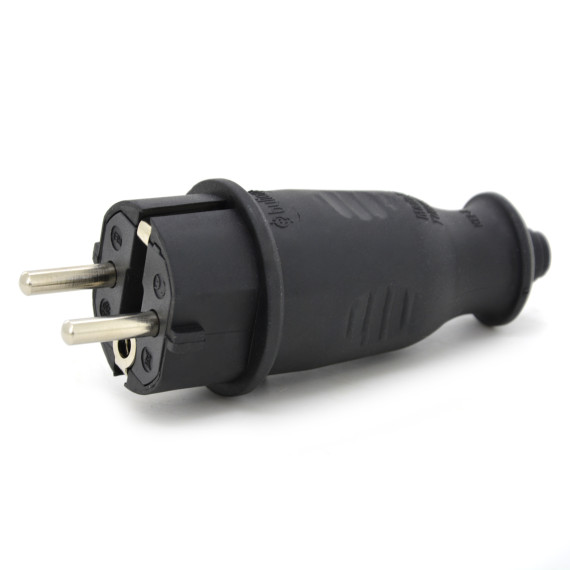 Wtyczka gumowa hermetyczna 230V IP44 16A uni-schuko prosta, kolor czarny, KEF-EF