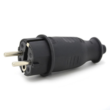 Wtyczka gumowa hermetyczna 230V IP44 16A uni-schuko prosta, kolor czarny, KEF-EF