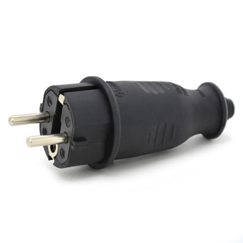 Wtyczka gumowa hermetyczna 230V IP44 16A uni-schuko prosta, kolor czarny, KEF-EF