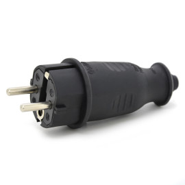 Wtyczka gumowa hermetyczna 230V IP44 16A uni-schuko prosta, kolor czarny, KEF-EF